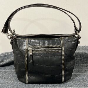 Tignanello Black Leather Floral-Lined Bag